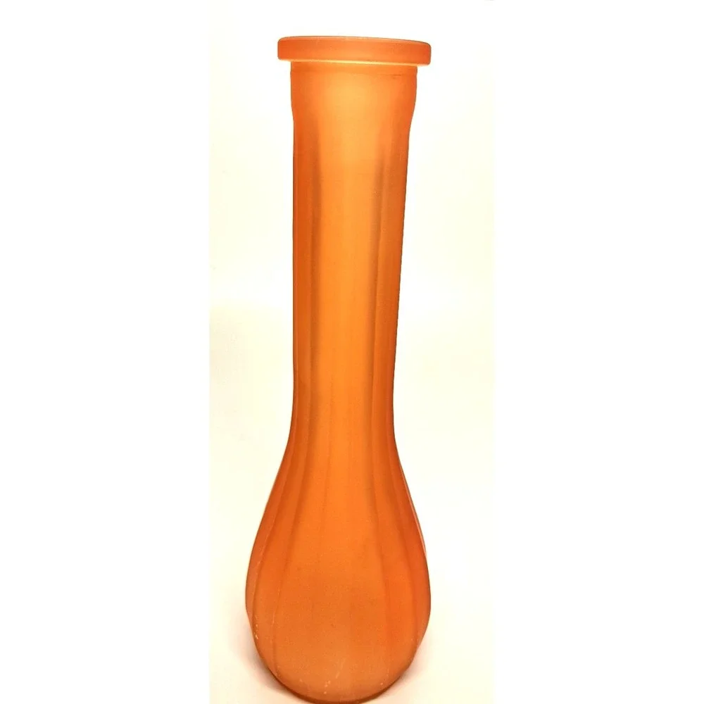 Vintage Vase Beautiful‎ Orange Hue, Ribbed Glass 8.5 Inches, #2